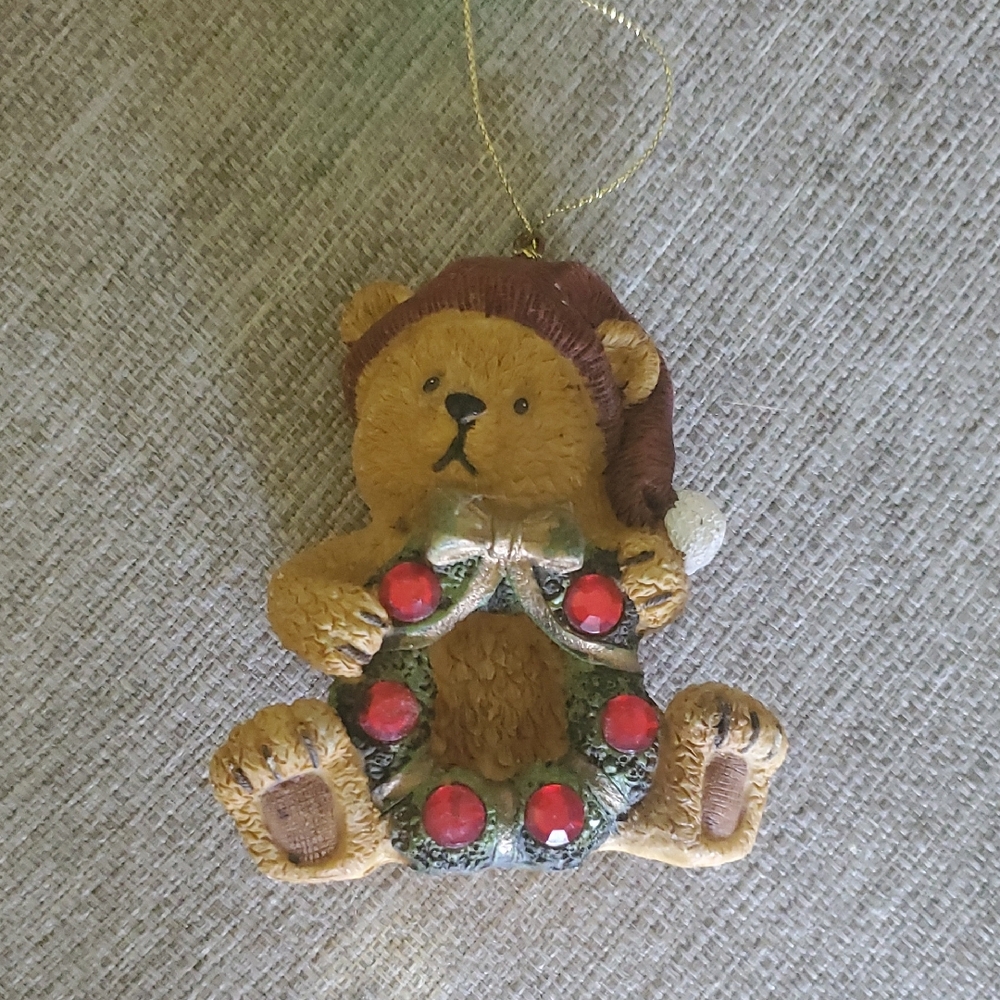 Festive Bear Ornament with Wreath